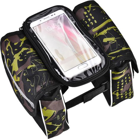 Sacoche de guidon vélo étanche, pochette téléphone tactile, accessoire cycliste vert (1/5)