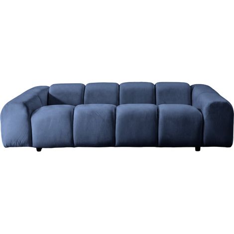 CANDICE - Canapé droit velours lisse 3 places Bleu (1/5)