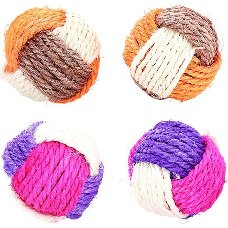 Balle Chat - Sisal - 5,5 cm - Jouet pour Chat Intérieur Extérieur - 4 Pièces (1/5)