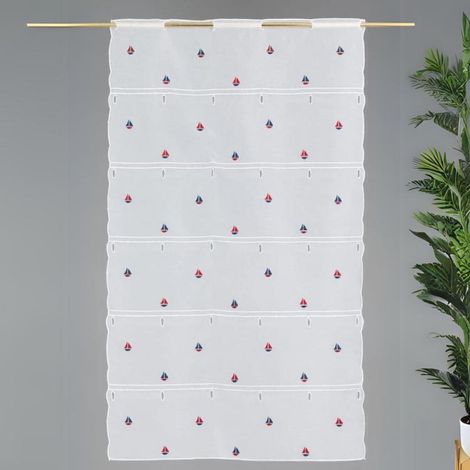 Modulable brodé petits navires Blanc 45x220 cm