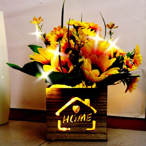 Décoration de Noël : boîte carrée creuse en bois / pot de fleurs carré en bois (guirlande lumineuse non comprise) (1/5)