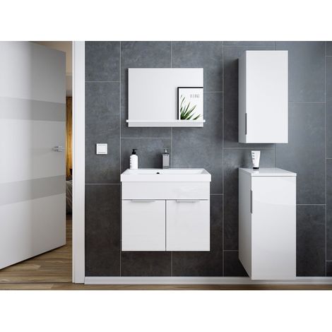 Badmöbel-Set Slimline Vega 4tlg Spiegel und Midischränke weiss hgl/weiss matt (1/5)
