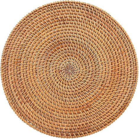 Sets de table ronds en rotin tressé à la main, sets de table en osier naturel, compatibles avec les tables à manger, résistants à la chaleur (1/5)