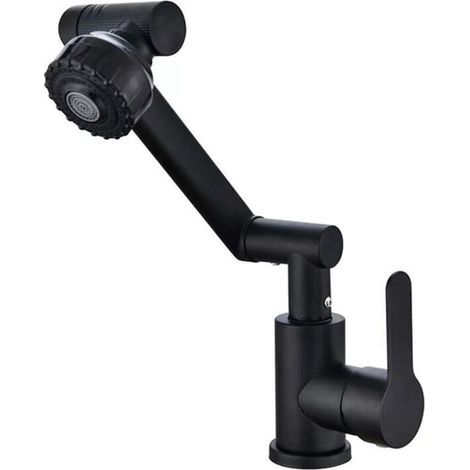 Foldable Kitchen Faucet, 1080° Flexible Swivel Kitchen Mixer Tap, Under-Window Sink Faucet in Black Stainless Steel (1/4)