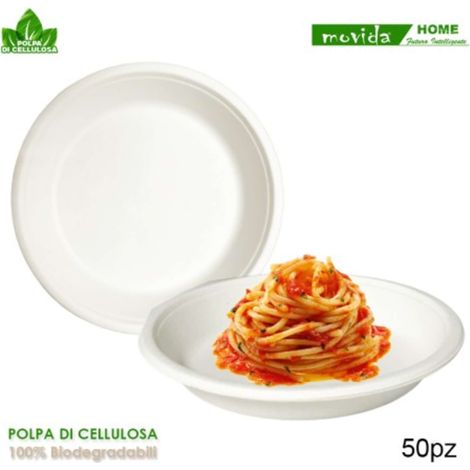 Confezione 50 Piatti Fondi In Cellulosa Bio