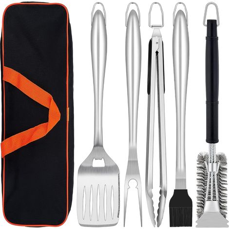 Lot de 6 ustensiles de barbecue en acier inoxydable avec sac de transport, kit d'outils de barbecue avec pince, spatule, fourchette, accessoires de barbecue pour homme, cadeau de Noël (1/5)