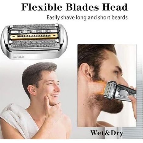 Tête de rasoir électrique Braun Series 9, compatible avec la tête de rasoir Braun Series 9, pièce de rechange argentée pour tête de rasoir électrique, lames de rechange, 92S/92M/92B/9 (1/5)