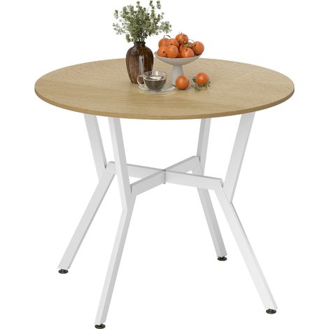 Mesa de comedor redonda para 2 personas, estilo industrial, con patas de acero curvadas, 90x90x76 cm, color natural y blanco (1/5)