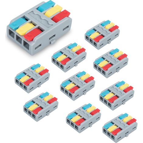 10 pinces de connexion 3-in-3-out avec levier connecteur de câble avec pince de 0,2-4mm² pour projets de bricolage (1/5)