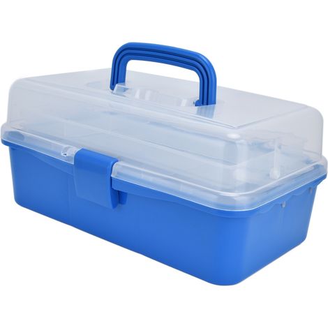 Boîte de rangement en plastique portable à 3 niveaux, pliable et avec couvercle transparent, idéale pour organiser vos outils. (1/5)