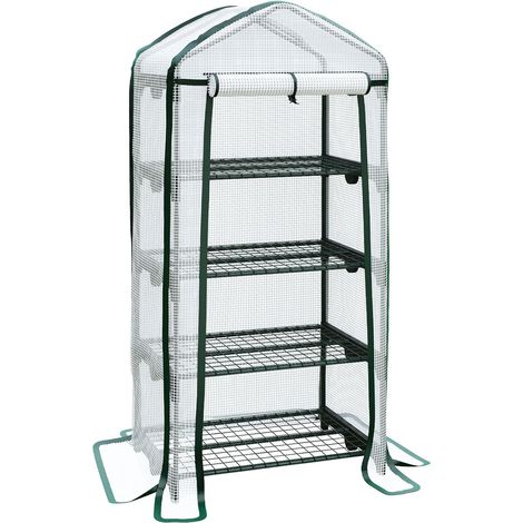 Mini Serre de Jardin 4 Étagère Grillagées, Cadre métallique et 140 g/m² PE Film Amovible, Porte Enroulable, Stable, Intérieur, Balcon, Terrasse, Jardin, 69 x 49 x 158 cm, Blanc EWT04GH02 (1/5)