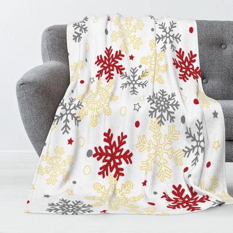 Plaid De Noël - Plaid En Peluche Doux Et Léger - Motif Flocon De Neige - Rouge Gris Or - 152 x 127 cm (1/5)