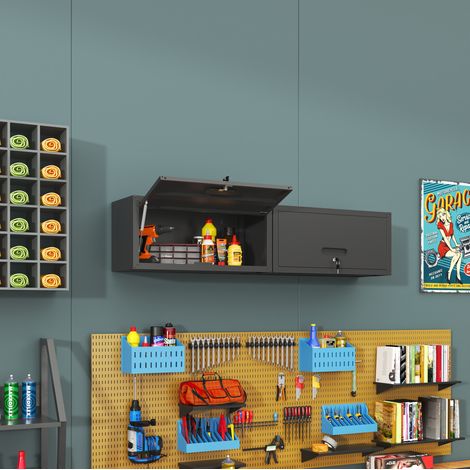 Meuble de rangement mural en métal, armoire murale verrouillable, noir, 75 x 34,5 x 30 cm DESVIAE (1/5)