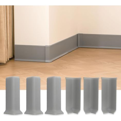 Blocs d'angle pour plinthes, 10 cm de hauteur, auto-adhésifs, comprenant 3 équerres d'angle intérieures et 3 équerres d'angle extérieures,gris. (1/5)
