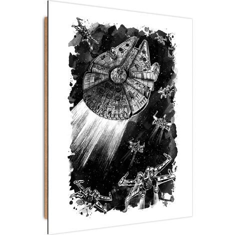 Tableau bois Star Wars assaut du Faucon Millenium - 50 x 70 cm (1/5)