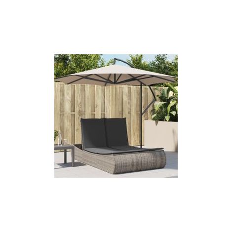Chaise longue double avec coussins gris résine tressée (1/5)