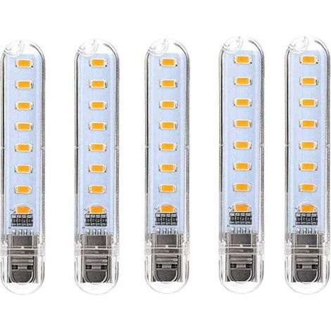 Lampe LED USB, LED Mini Portable USB Lampe, 5 Pièces Lumière De Clavier D'ordinateur, Pour PC, Ordinateur, Batterie Externe (Blanc froid) [Classe énergétique G] (1/4)
