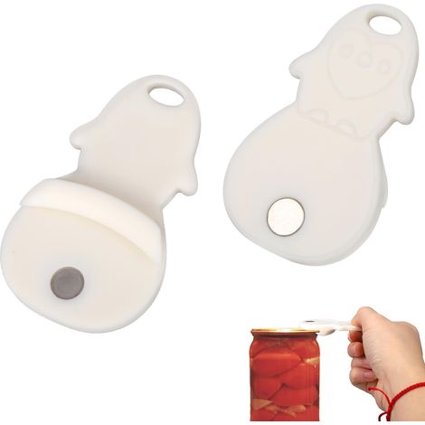 2 Pièces Ouvre Bocaux pour Mason, Ouverture Facile Grâce Puissant Aimant Libère Scellés Sous Vide & Stockage Réfrigérateur Pratique pour Couvercles Large Ouverture Standard (Blanc)