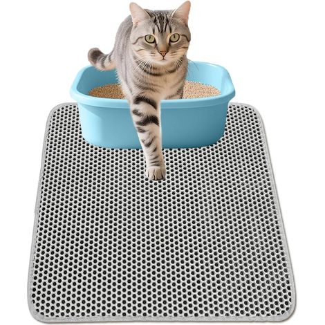 1 Tapis Litiere Chat, 30x45cm, Structure Alveolee Double Couche, EVA Imperméable, Antidérapant, Pour Bac à Litière