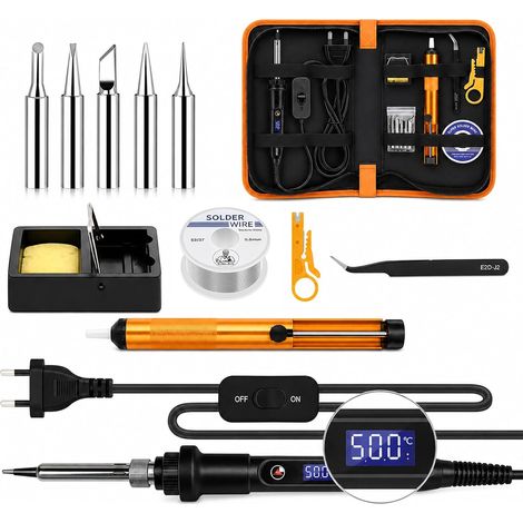 Kit saldatore da 80 W, 13 in 1 con display LCD, temperatura regolabile da 180 a 500 °C e accessori  Filo di stagno incluso, ideale per riparazioni elettriche, fai da te, elettronica, nero (1/5)
