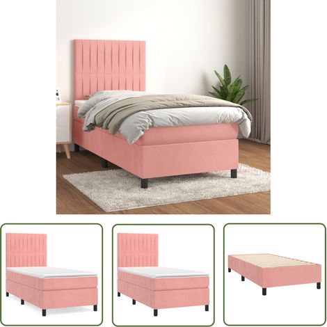 The Living Store Sommier à lattes de lit avec matelas Rose 100x200 cm Velours - Lit Tapissier - Lit Velours - Lit Double - Literie - Chambre À Coucher (1/5)