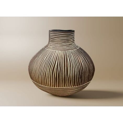 ALLIANDIS Ethnische Vase aus Polyresin, Holz und Weiß, H 21 cm AKIRA (1/5)