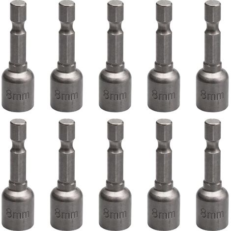 10 Pcs 8mm Magnetic Sockets, 1/4" Female Hex Sockets, Six Point Hollow Metal Adapter for Electric Drill and Impact Driver Accessories (8x42mm) (1/5)