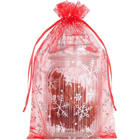 Sachets en Organza Noël: Grands Sachets Cadeaux Organza avec Flocons de Neige, Pochette Noel Rouge 20x30 cm pour Emballage Cadeaux de Noël et Décoration de Fête (1/5)