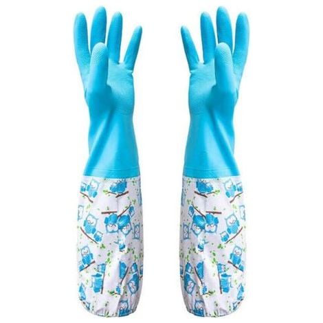 (bleu) Gants en caoutchouc pour bassin et drainage – Travaux ménagers et jardinage, entretien du jardin, désherbage, lavage, nettoyage, vaisselle – Pour protéger vos manches (1/5)