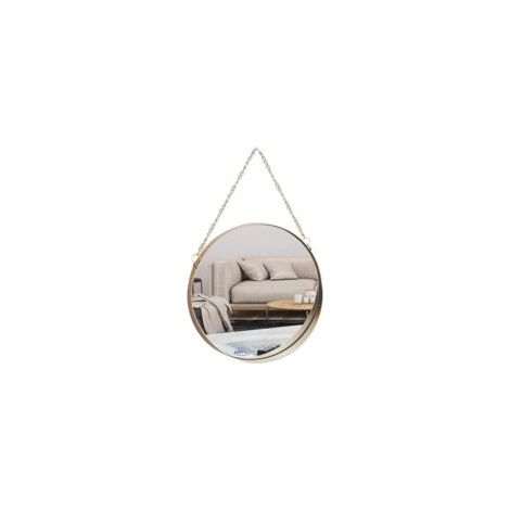 Miroir Suspendu, 25x25 cm Miroir de Maquillage de Salle de Bain Rond Cadre en Laiton avec Chaîne