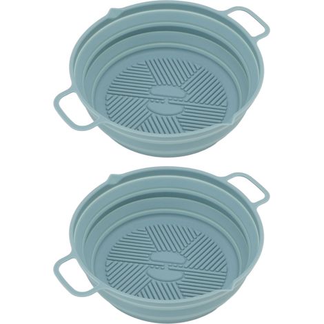 Lot de 2 paniers ronds pliables en silicone alimentaire pour friteuse à air chaud (bleu). (1/5)