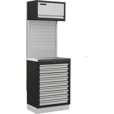 Arredamento modulare officina con piano in inox armadio cassettiera Fervi a008r