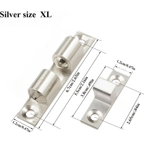 2 pièces de loquets à billes en acier à double ressort, 4 styles de régleurs de porte invisibles avec protection anti-pincement pour meubles et armoires, couleur argentée, taille XL (1/5)
