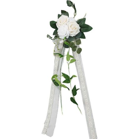 Fleurs et rubans pour le dossier de chaise, roses artificielles pour événements et mariages-white (1/5)