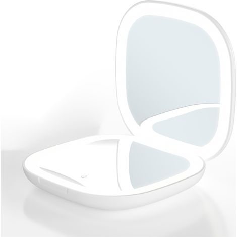 1 Miroir de maquillage LED portable, double face (plat + loupe x5), alimentation USB, dimensions 9x9x1,7 cm (1/5)