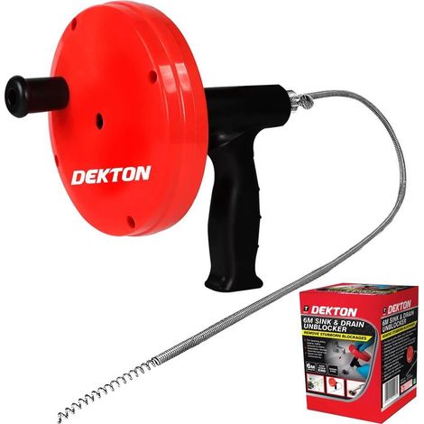 Dekton 6m Drain Waste Pipe Sink Cleaner Unblocker Spring Rod Toilet Plug