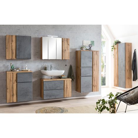 Badezimmer Komplett Set in Wotan Eiche Nb. mit grau, LED Beleuchtung, stehend oder hängend, VASTO-03-CONCRETE (1/5)