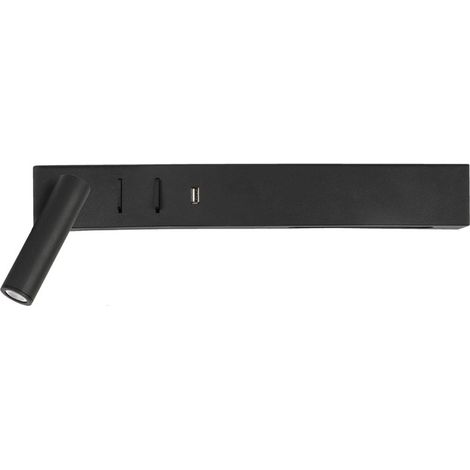Merano Boulder Liseuse Gauche Sandy Noir Métal Réglable - Commutable USB Chargeur LED 3000K Rétro-éclairage 5W 350Lm Lecteur 1x3W 210Lm