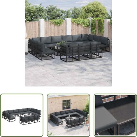 Gartenmöbel -  Gartensofa-set mit Kissen 13 pcs Schwarz Aluminium (1/5)