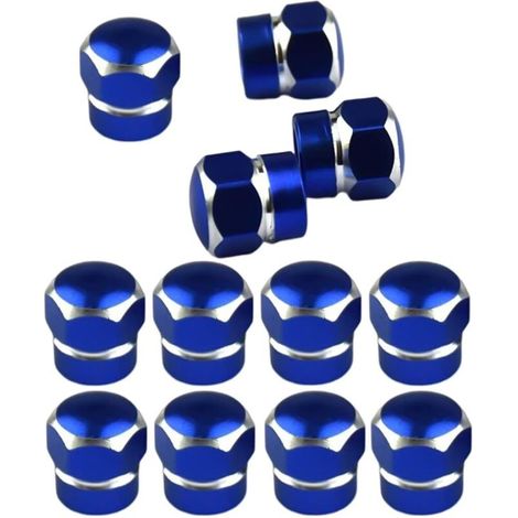 12 Pièces Bouchons Valve De Pneu, Bouchons Tige De Valve Pneu en Aluminium avec Joint Hexagonal Bouchons Valve Pneu, Chapeaux Anti-Poussière Voiture pour Moto, Bicyclette, Camions(Bleu) (1/5)