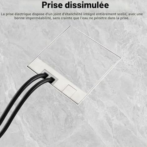 Prise de sol intérieure - 16 A - AC250 V - En acier inoxydable - Avec raccord pour cable d'alimentation et prise UE - Lot de botes de sol invisibles - Encastrable