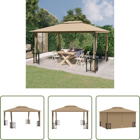 vidaXL Tonnelle avec parois et toit double 3x4 m Taupe (1/5)