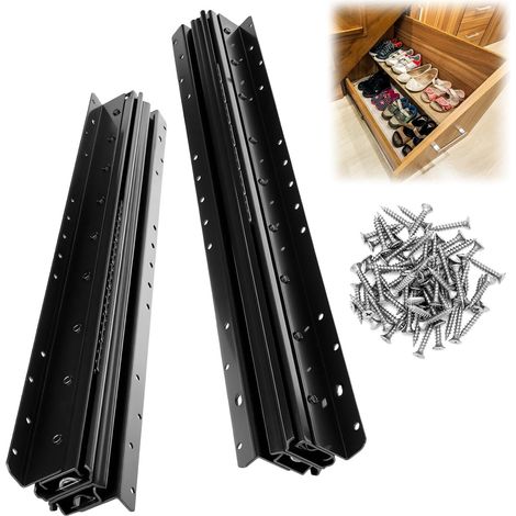 Coulisses de tiroir robustes pour rangement sous les escaliers 600-1450mm, extension complète, noir, capacité de charge 120 kg, 1 paire, avec vis (1/5)