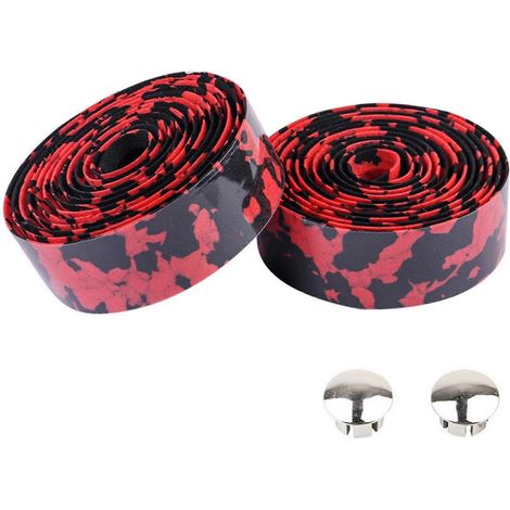 paire de ruban de guidon de vélo avec embouts, en mousse de caoutchouc élastique antidérapante, compatible avec la plupart des vélos.-Black Red