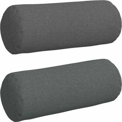 Coussins décoratifs, 2 pièces, gris foncé, 15 cm de diamètre x 40 cm de hauteur, en tissu. (1/5)
