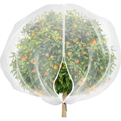 Sacs en filet pour arbres fruitiers avec fermeture éclair et cordon de serrage, filet de protection contre les insectes, les oiseaux, les plantes pour arbres fruitiers, légumes, buissons,2.4X2.4m (1/4)