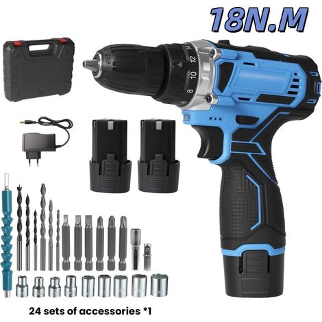 Mini-perceuse électrique 12 V à moteur balais - Perceuse visseuse Sans Fil - Kit 29 pièces - 18N.M - Couple réglable 18+1 positions (1/5)