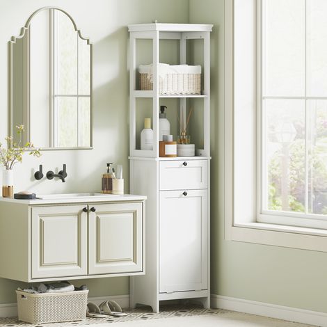 30L Tall Bathroom Cabinet with Removable Laundry Hamper and Storage Shelves for Small Spaces, Modern Design, Anti-Tipping Kit (1/5)
