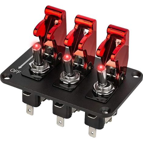 Pannello interruttori a bilanciere per auto a 3 gruppi da 12 V 20 A con copertura di arresto rapido per luci di posizione a LED rosse (3 rossi) (1/5)
