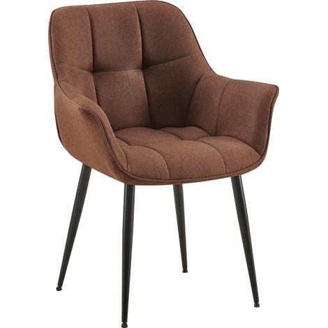 Chaise avec accoudoirs en tissu matelassé marron structure métallique noir confort premium 100007590 (1/5)